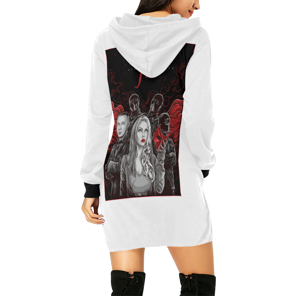 Red Queen Band White All Over Print Hoodie Mini Dress (Model H27)