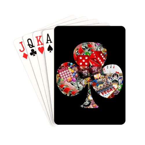 Club Playing Card Shape - Las Vegas Icons on Black Playing Cards 2.5"x3.5"