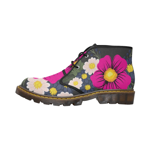 FLORAL DESIGN 22 Men's Canvas Mid-Top Boots (Model 2402-1)