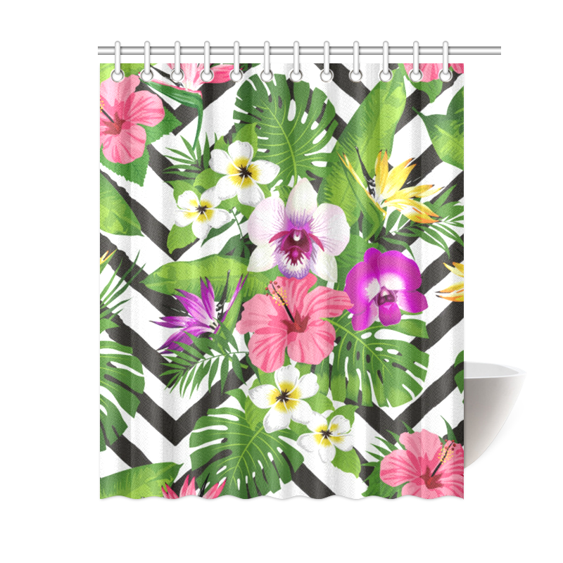 Tropical Flowers Pattern Shower Curtain 60"x72"