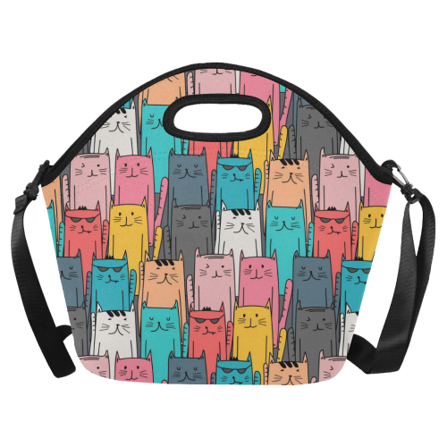 Cartoon Cat Pattern Neoprene Lunch Bag/Large (Model 1669)