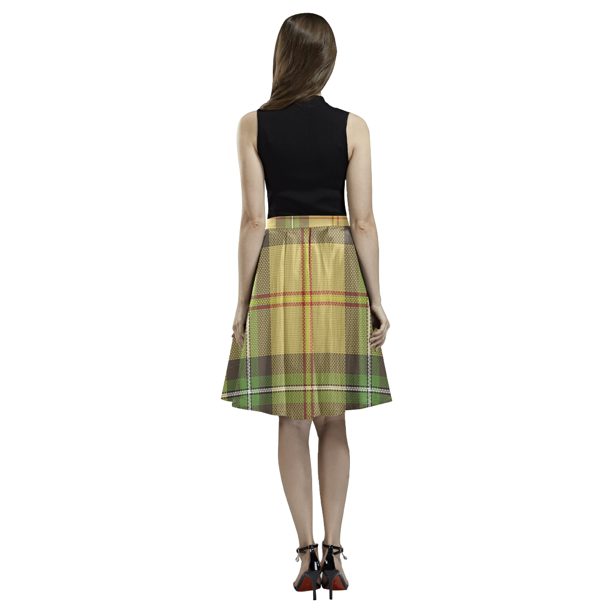 Saskatchewan tartan Melete Pleated Midi Skirt (Model D15)