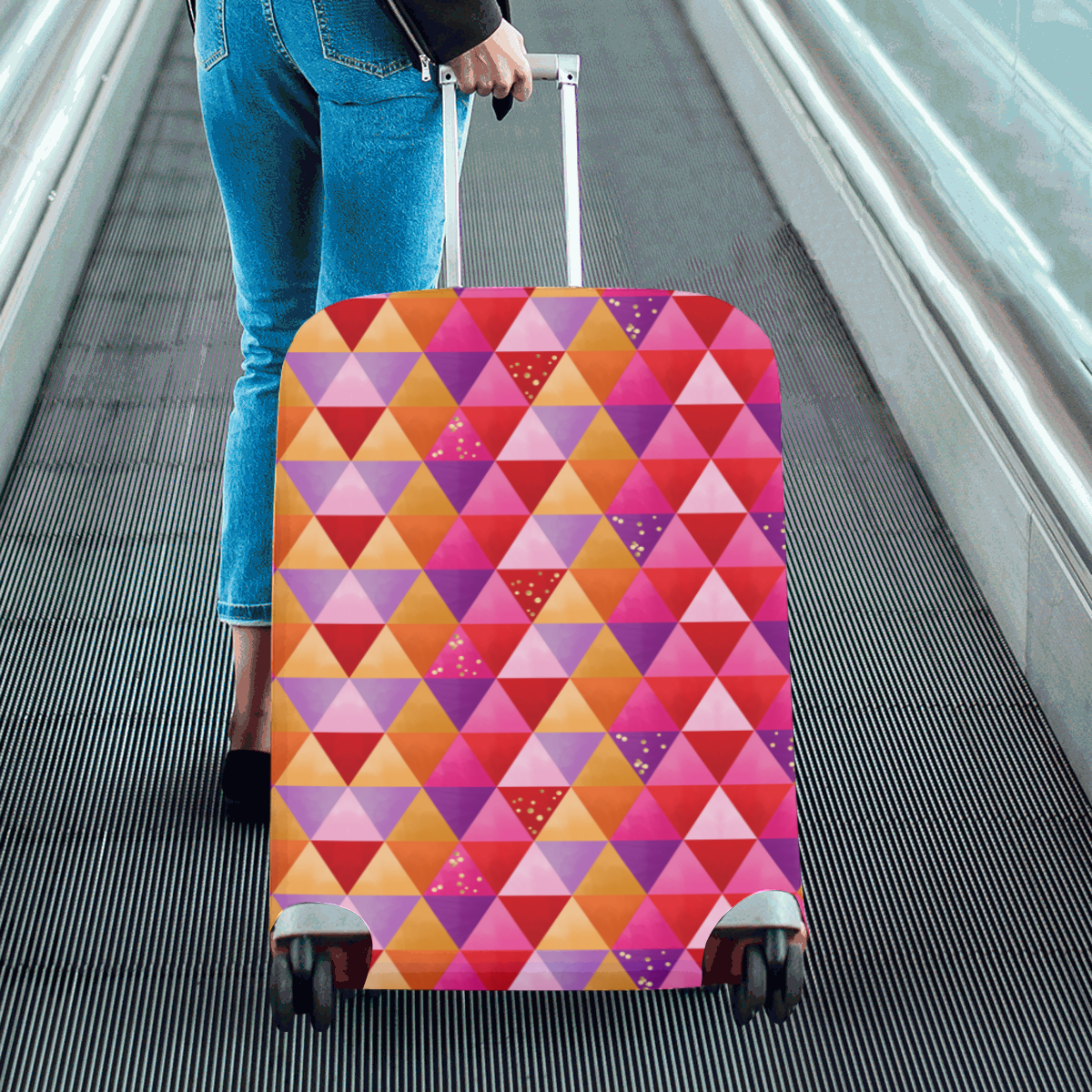 Triangle Pattern - Red Purple Pink Orange Yellow Luggage Cover/Large 26"-28"