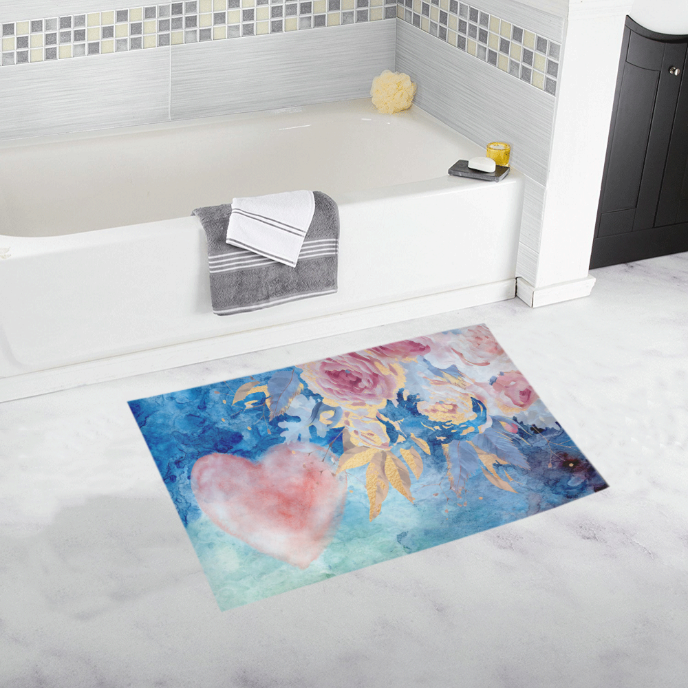 Heart and Flowers - Pink and Blue Bath Rug 20''x 32''