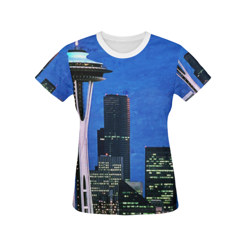 Seattle Space Needle Watercolor All Over Print T-shirt for Women/Large Size (USA Size) (Model T40)