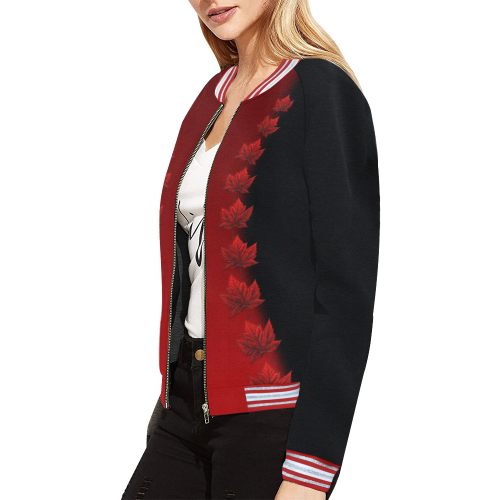 Black Canada Jackets All Over Print Bomber Jacket for Women (Model H21)