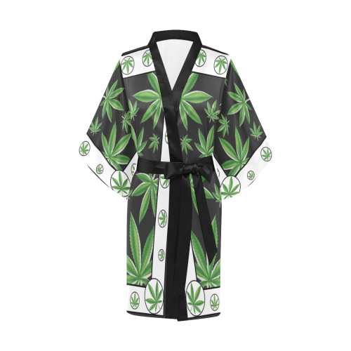 Cannabis Black and White Kimono Robe