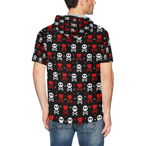 Skull and Crossbones All Over Print Short Sleeve Hoodie for Men (Model H32)