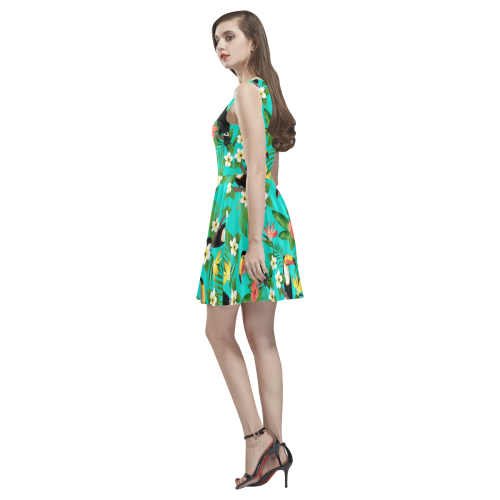 Tropical Summer Toucan Pattern Thea Sleeveless Skater Dress(Model D19)