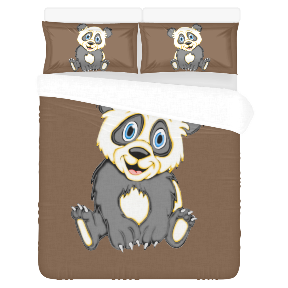 Smiling Panda Brown 3-Piece Bedding Set
