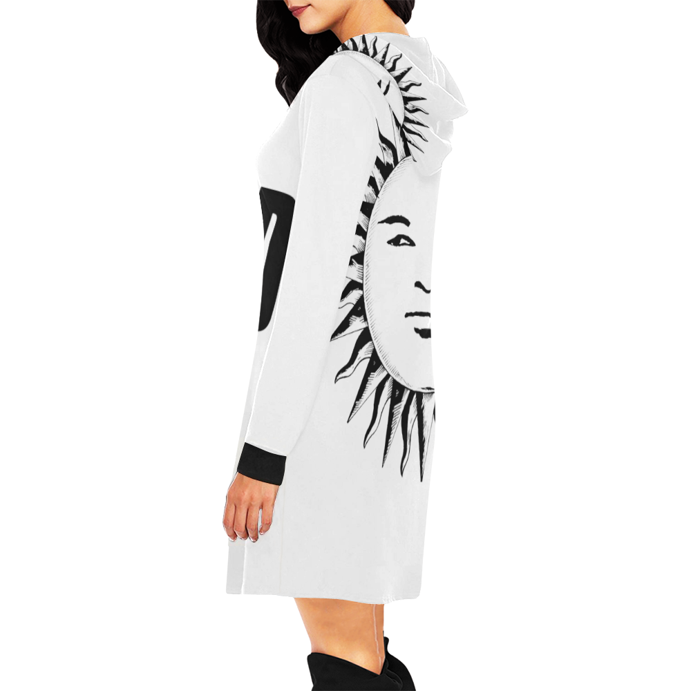 GOD Hoodie Dress White All Over Print Hoodie Mini Dress (Model H27)