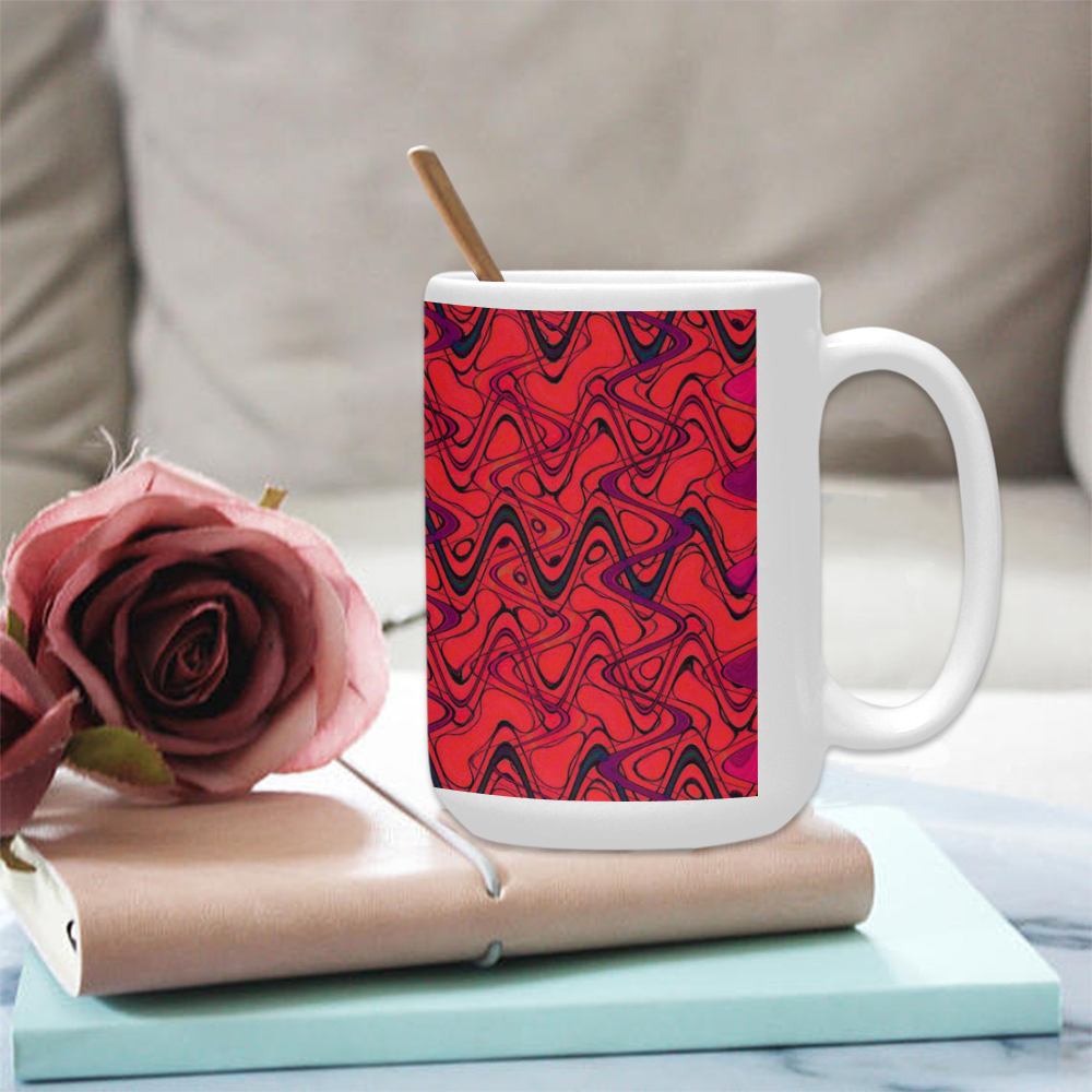 Red and Black Waves pattern design Custom Ceramic Mug (15OZ)