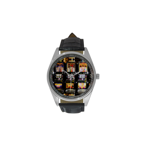Lucky Slot Machines - Dream Machines Men's Casual Leather Strap Watch(Model 211)