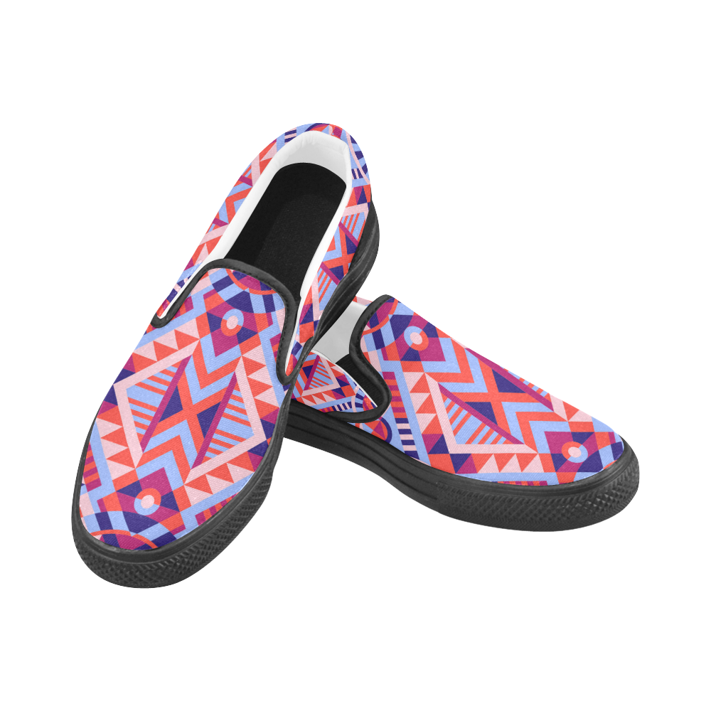 Modern Geometric Pattern Women's Unusual Slip-on Canvas Shoes (Model 019)