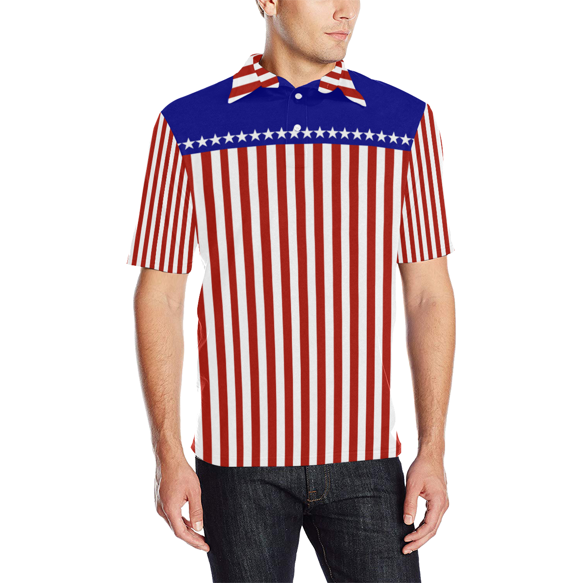 Stars and Stripes Men's All Over Print Polo Shirt (Model T55)