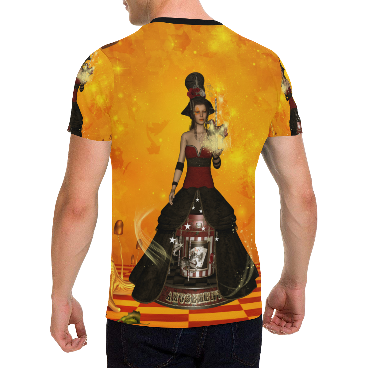 Fantasy women with carousel Men's All Over Print T-Shirt with Chest Pocket (Model T56)