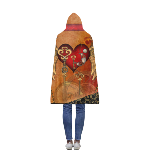 Steampunk, wonderful heart with wings Flannel Hooded Blanket 40''x50''