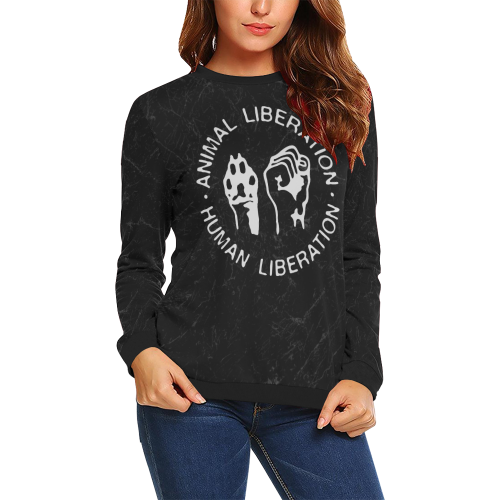 Animal Liberation, Human Liberation All Over Print Crewneck Sweatshirt for Women (Model H18)