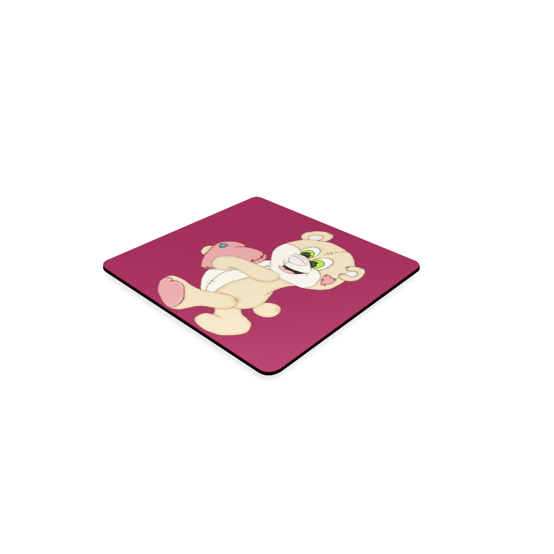 Patchwork Heart Teddy Burgundy Square Coaster