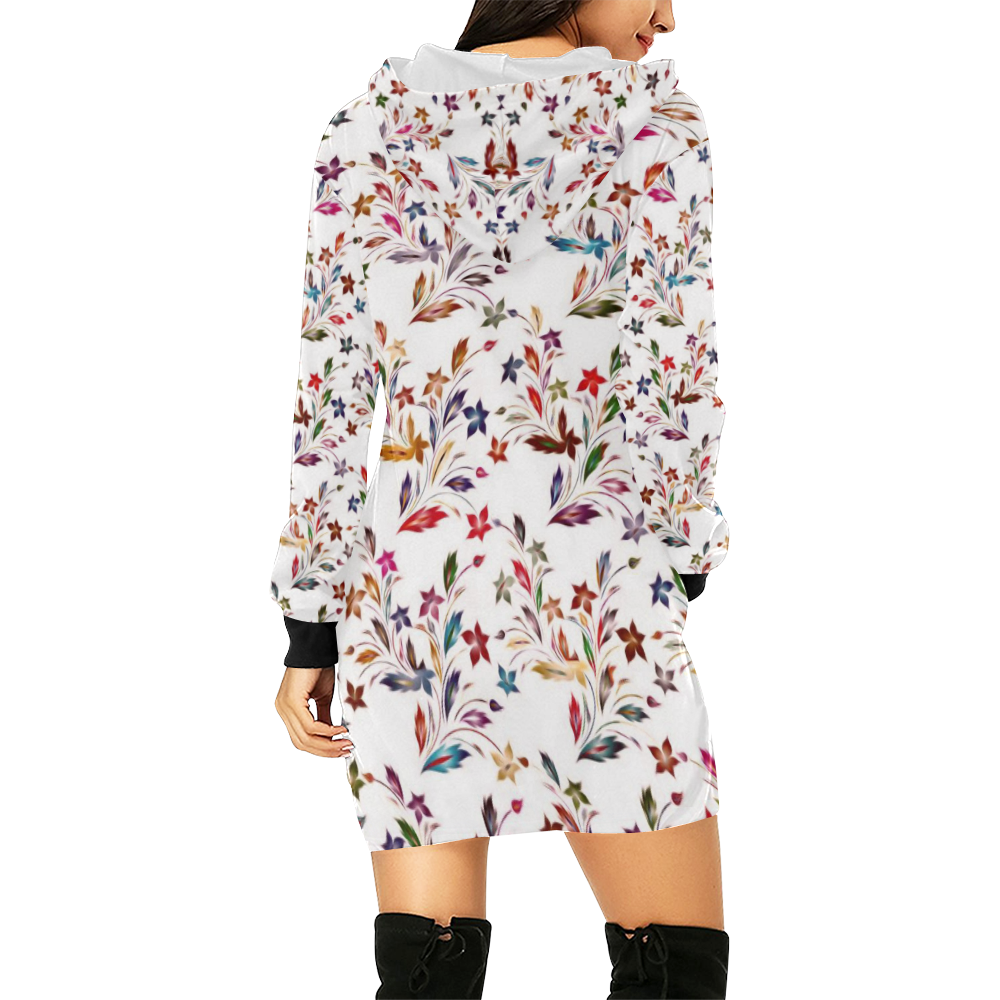 Vivid floral pattern 4182B by FeelGood All Over Print Hoodie Mini Dress (Model H27)