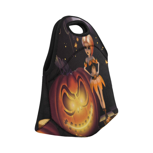 Halloween, girl with pumpkin Neoprene Lunch Bag/Small (Model 1669)