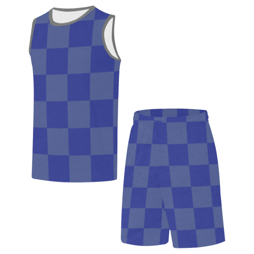 Blue Checkered All Over Print Basketball Uniform