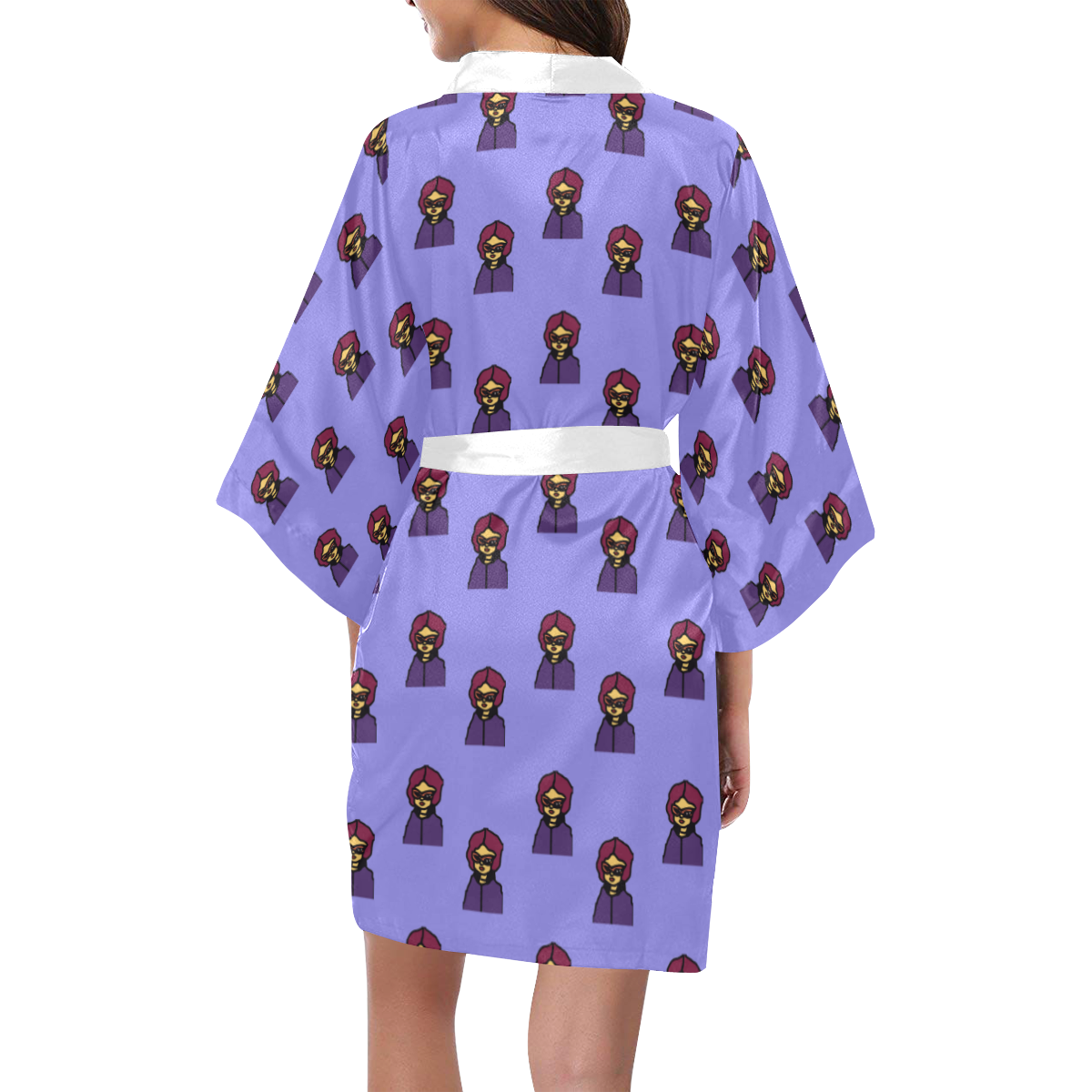 nerdy 60s  girl pattern purple Kimono Robe