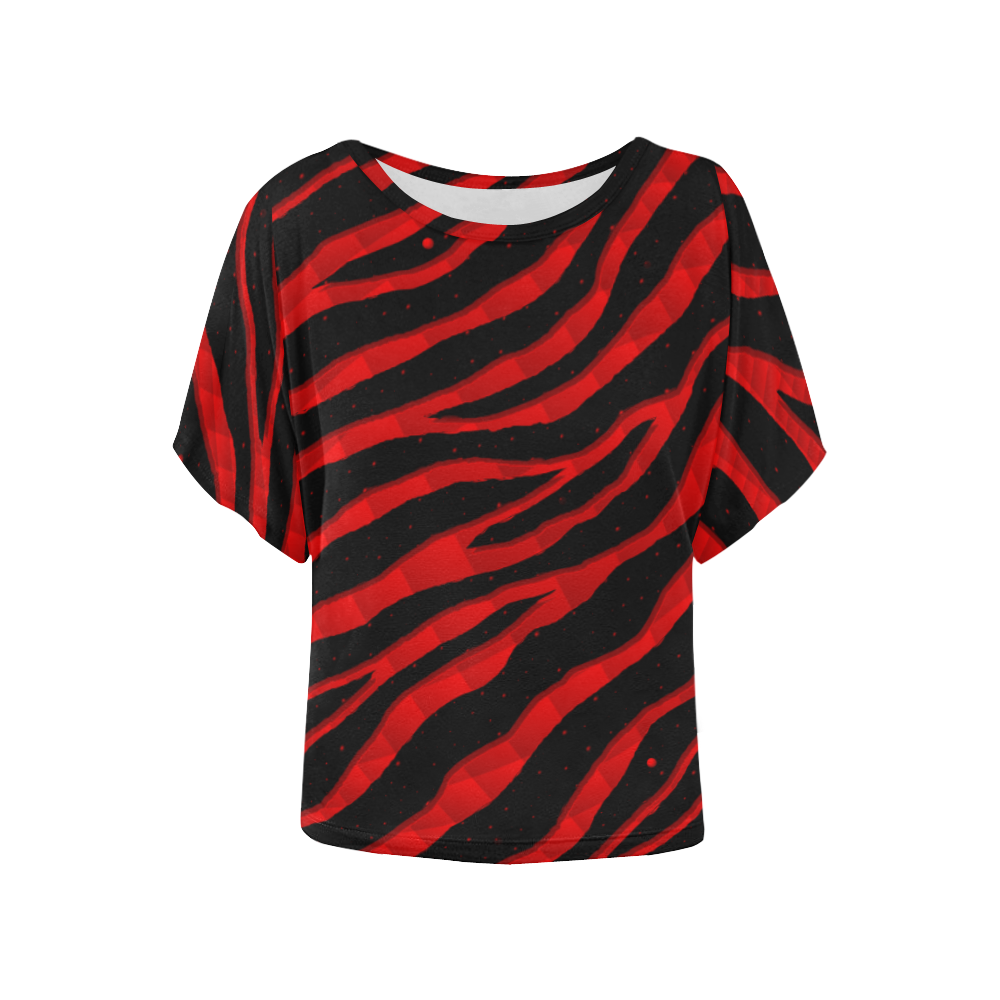 Ripped SpaceTime Stripes - Red Women's Batwing-Sleeved Blouse T shirt (Model T44)
