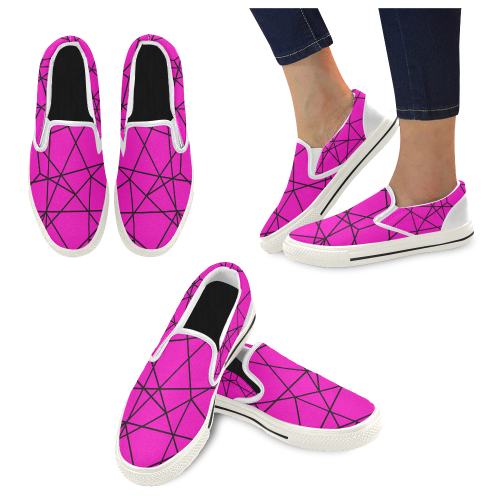 Pink Abstract Women's Slip-on Canvas Shoes (Model 019)