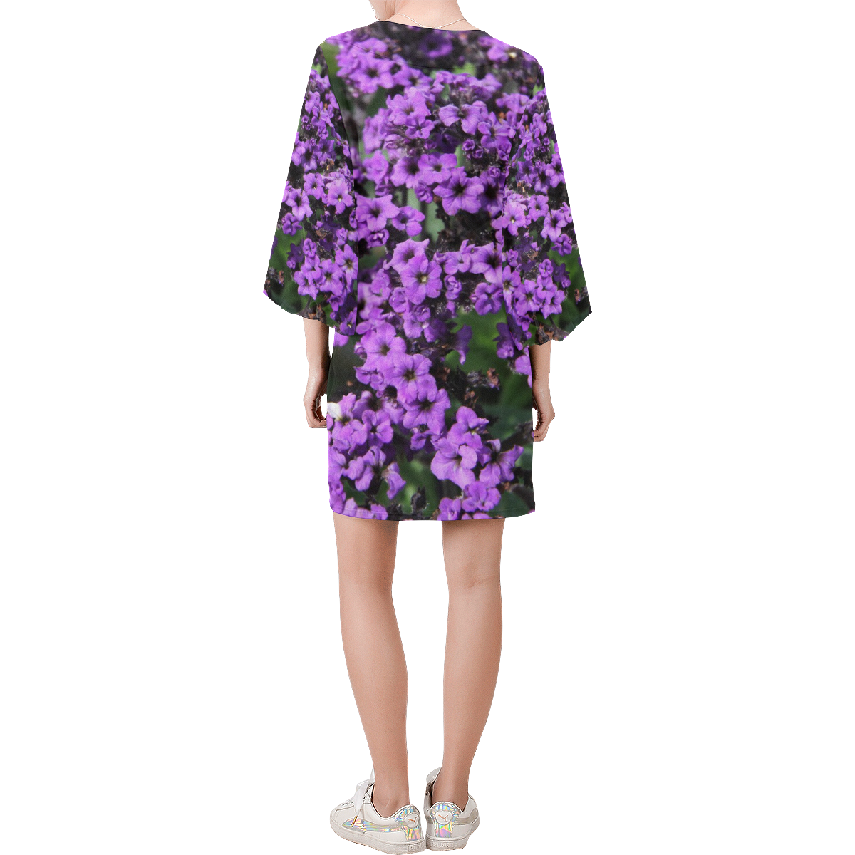 Purple Flowers Bell Sleeve Dress (Model D52)