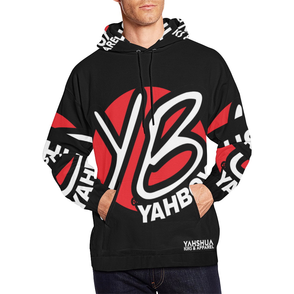YahBoy Official Logo Black All Over Print Hoodie for Men/Large Size (USA Size) (Model H13)