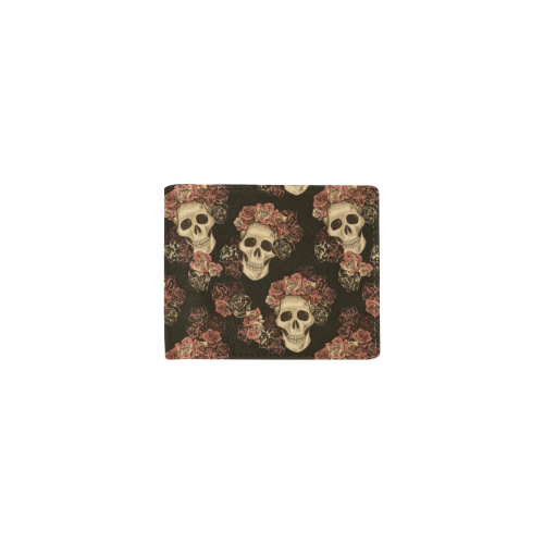 Skull and Rose Pattern Mini Bifold Wallet (Model 1674)
