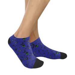 Alien Flying Saucers Stars Pattern on Blue Women's Ankle Socks