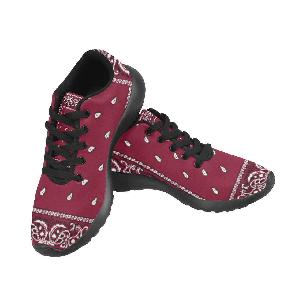 Burgundy Bandana Men-Black Men’s Running Shoes (Model 020)