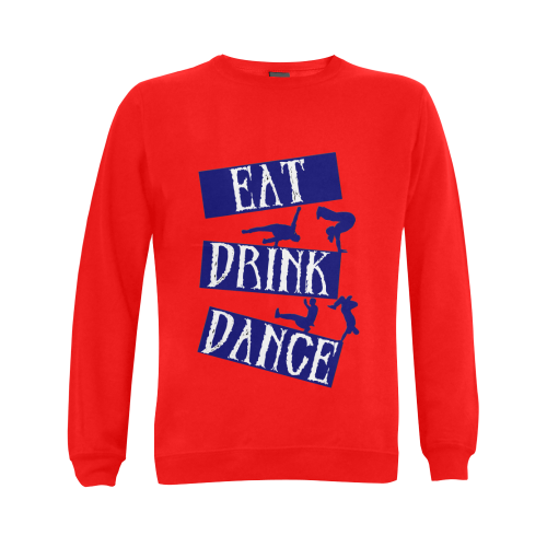 Break Dancing Blue on Red Gildan Crewneck Sweatshirt(NEW) (Model H01)