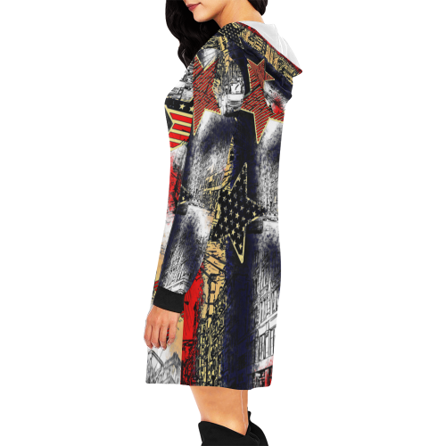 American Town with Stars Design By Me by Doris Clay-Kersey All Over Print Hoodie Mini Dress (Model H27)