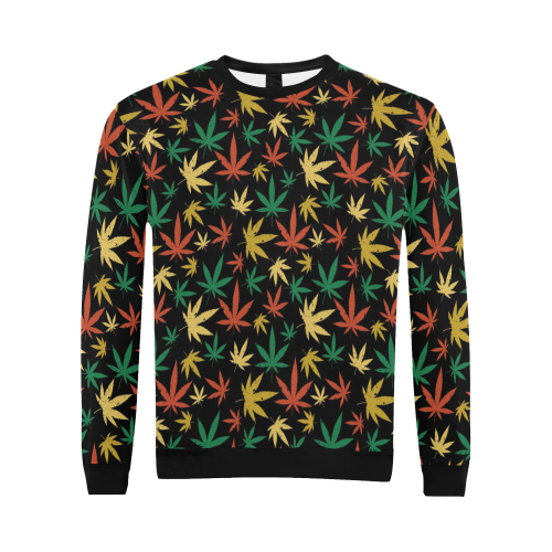Cannabis Pattern All Over Print Crewneck Sweatshirt for Men/Large (Model H18)