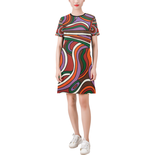 Vulnerable Short-Sleeve Round Neck A-Line Dress (Model D47)