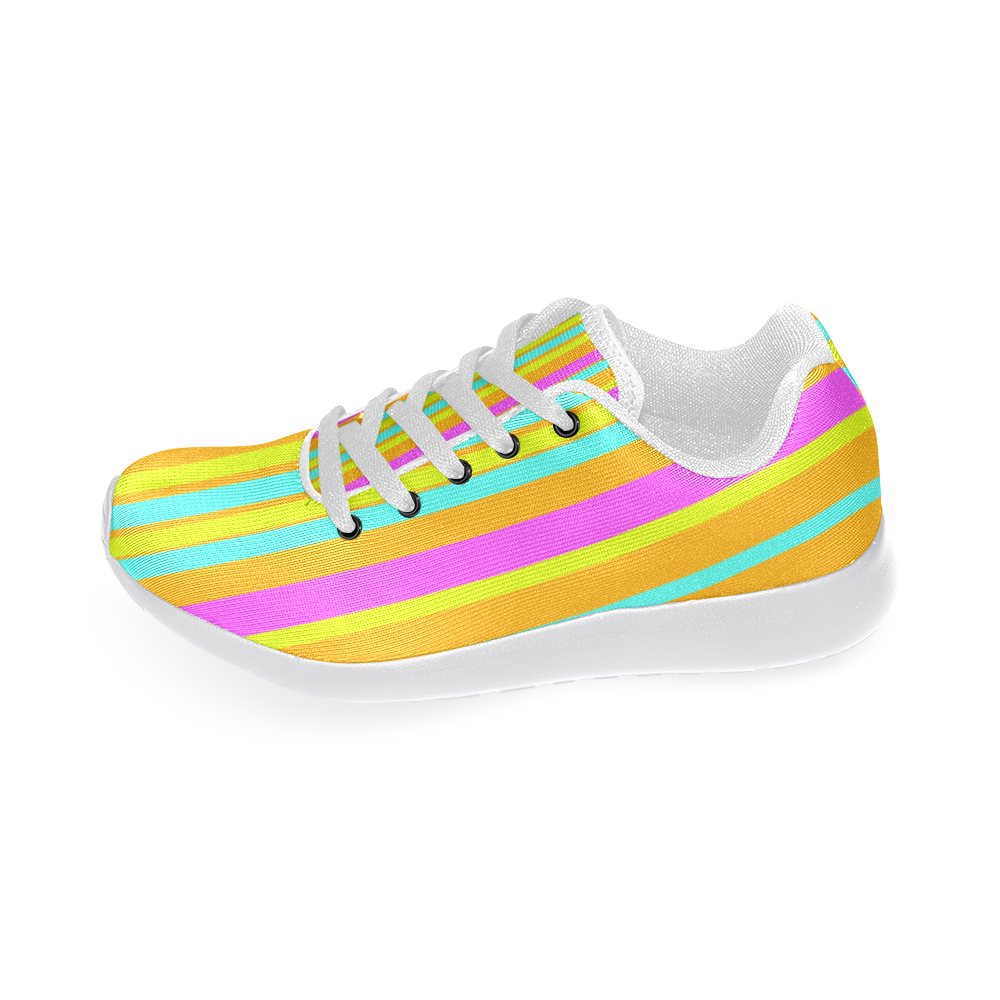 Neon Stripes  Tangerine Turquoise Yellow Pink Men's Running Shoes/Large Size (Model 020)