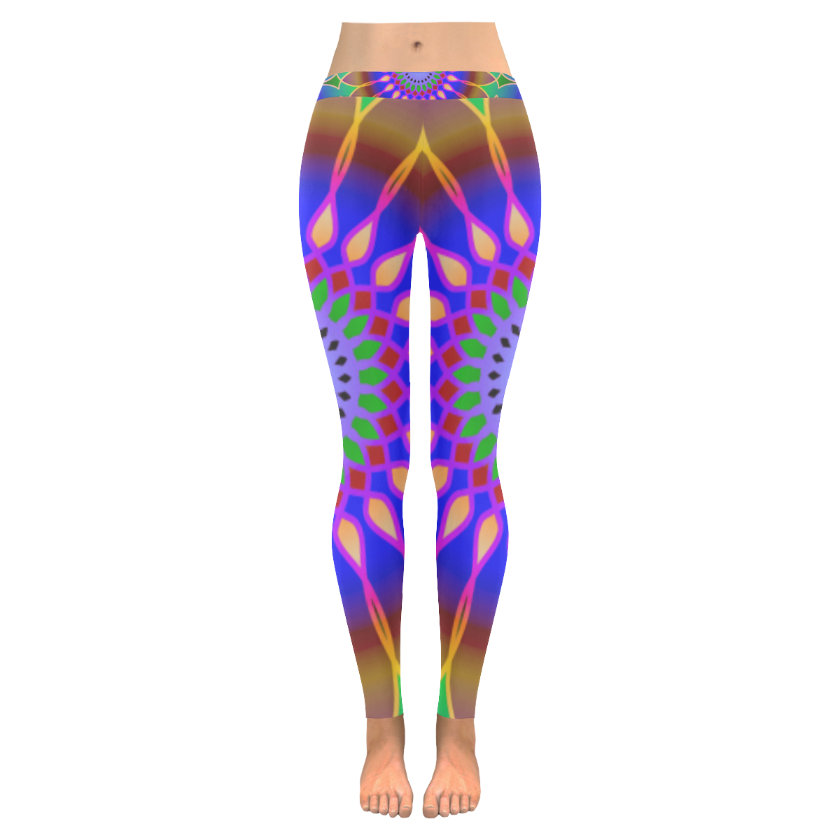 Colorflow mandala Women's Low Rise Leggings (Invisible Stitch) (Model L05)