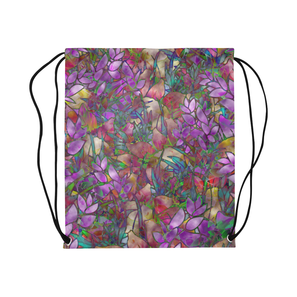 Floral Abstract Stained Glass G175 Large Drawstring Bag Model 1604 (Twin Sides)  16.5"(W) * 19.3"(H)