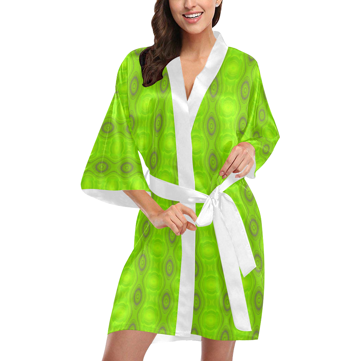 Green Abstract Retro Kimono Robe