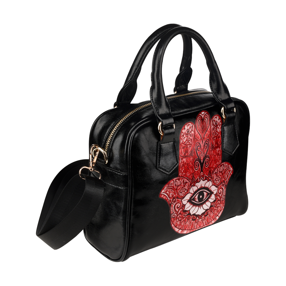 Red Hamsa Symbol Leather Shoulder Handbag (Model 1634)