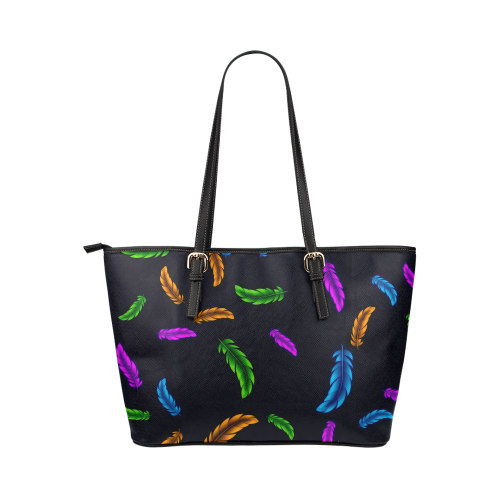 Neon Feathers Leather Tote Bag/Small (Model 1651)