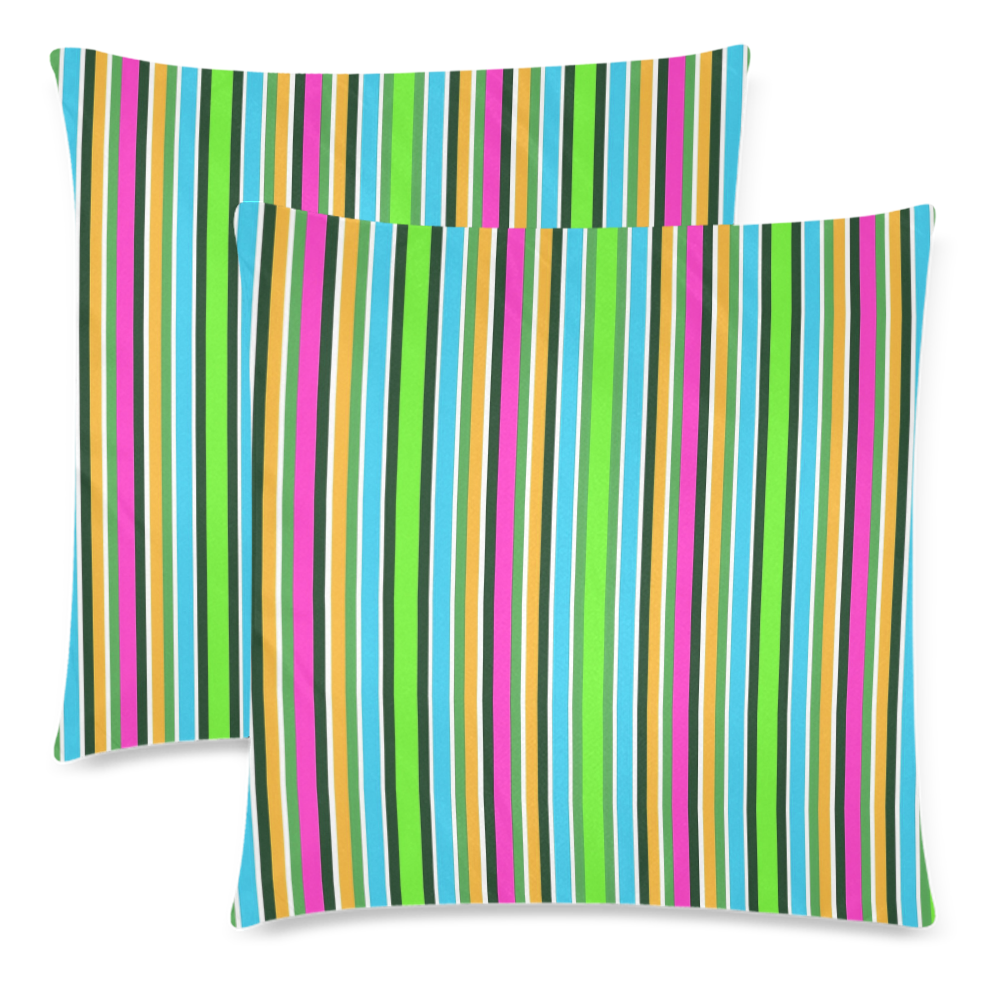 Vivid Colored Stripes 3 Custom Zippered Pillow Cases 18"x 18" (Twin Sides) (Set of 2)