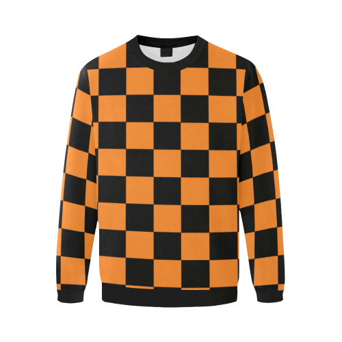 Orange Checkers Long Sleeve Shirt (FLEECE) Men's Oversized Fleece Crew Sweatshirt (Model H18)