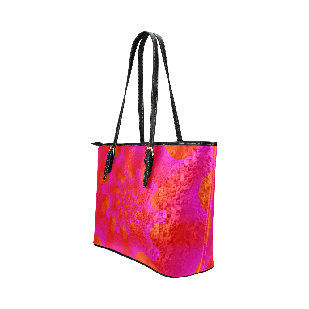 Pink red shell spiral Leather Tote Bag/Small (Model 1651)