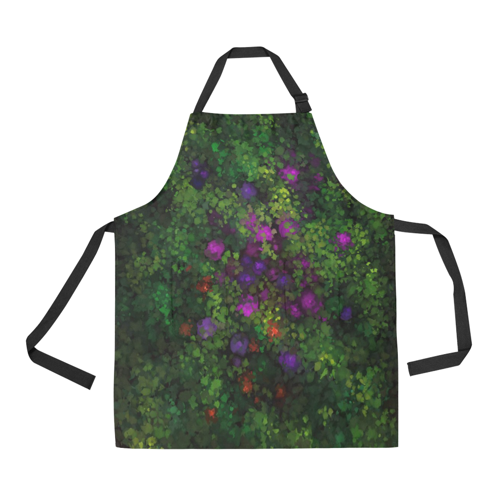 Wild Rose Garden, Oil painting. Red, purple, green All Over Print Apron