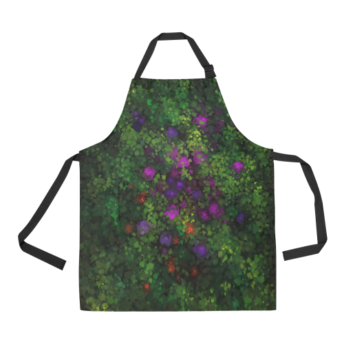 Wild Rose Garden, Oil painting. Red, purple, green All Over Print Apron