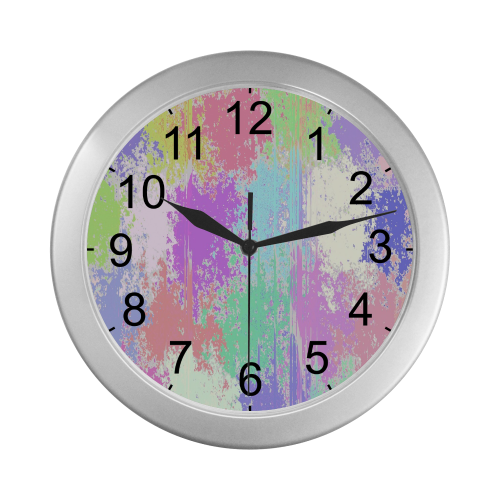 Pastel Paint Splatter Silver Color Wall Clock
